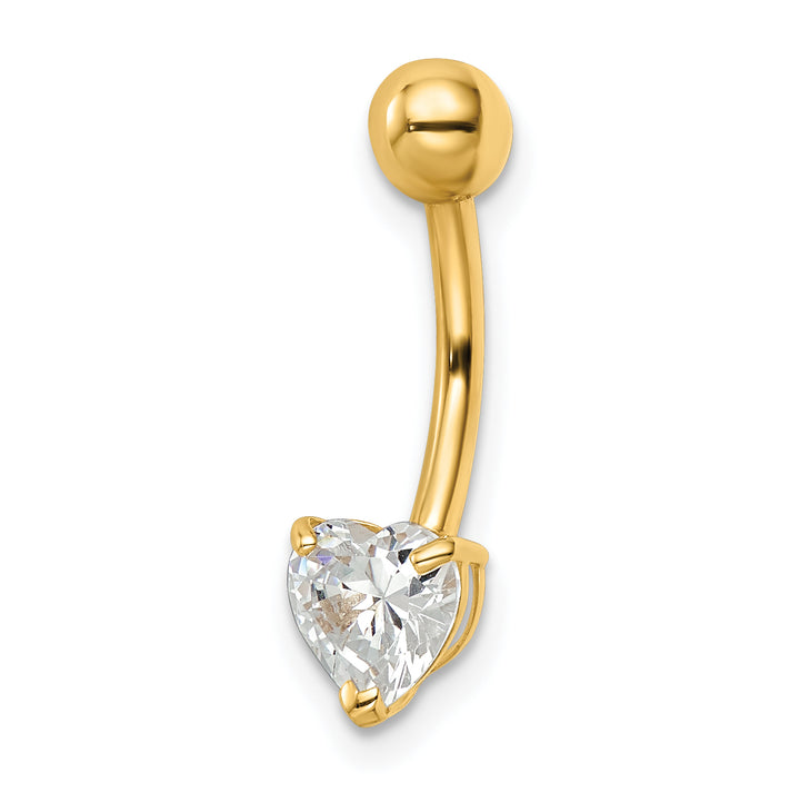 14k Yellow Gold  14 Gauge Heart Shaped CZ Belly Ring