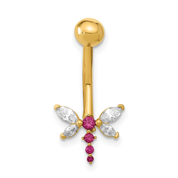 14k Gauge Dragonfly CZ Belly/Navel Ring Body Jewelry