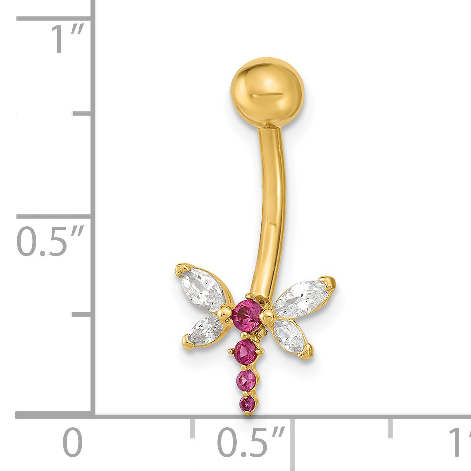 14k Gauge Dragonfly CZ Belly/Navel Ring Body Jewelry