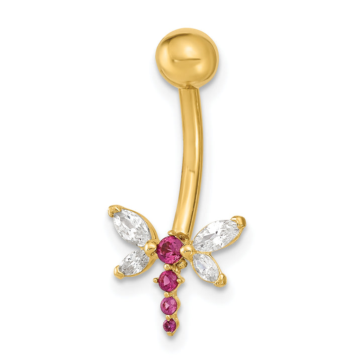 14k Gauge Dragonfly CZ Belly/Navel Ring Body Jewelry