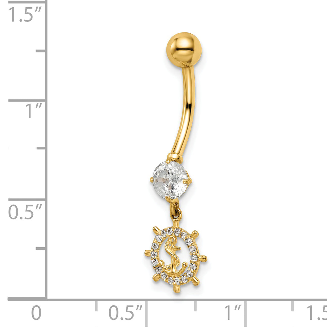 14k Gauge CZ Anchor & Ships Wheel Belly Ring