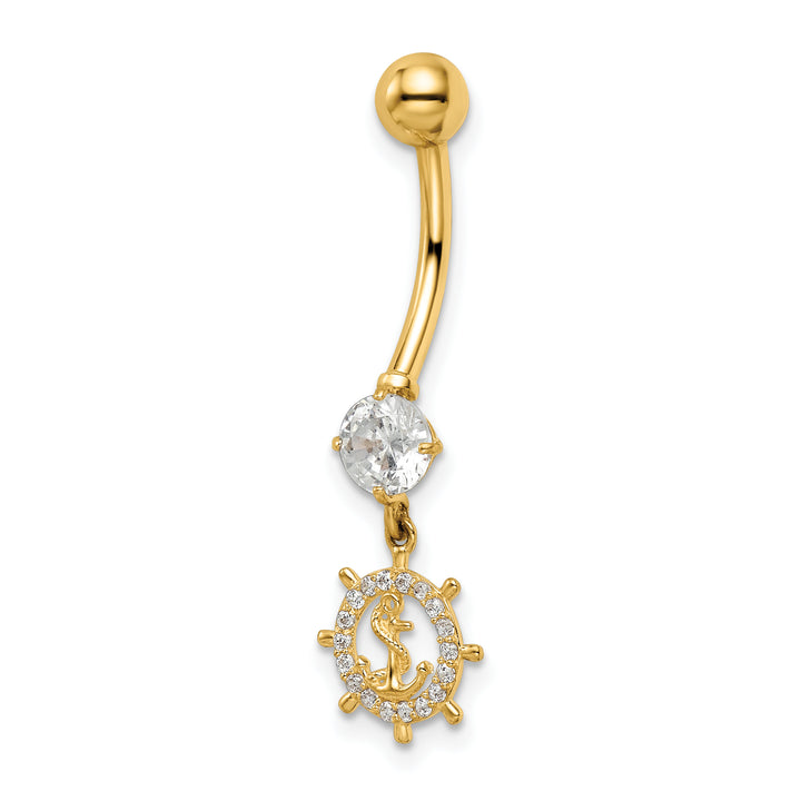 14k Gauge CZ Anchor & Ships Wheel Belly Ring