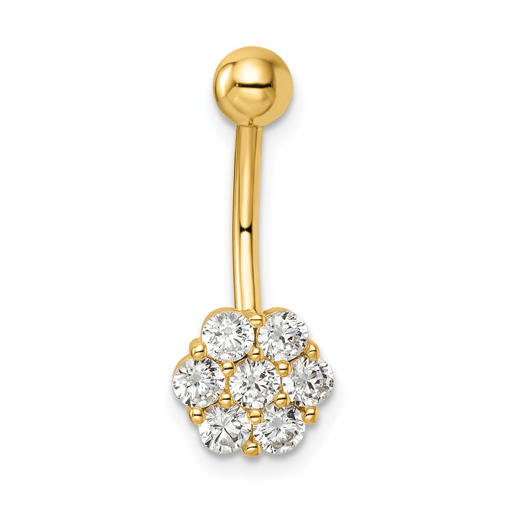 14k Gauge CZ Flower Belly Ring