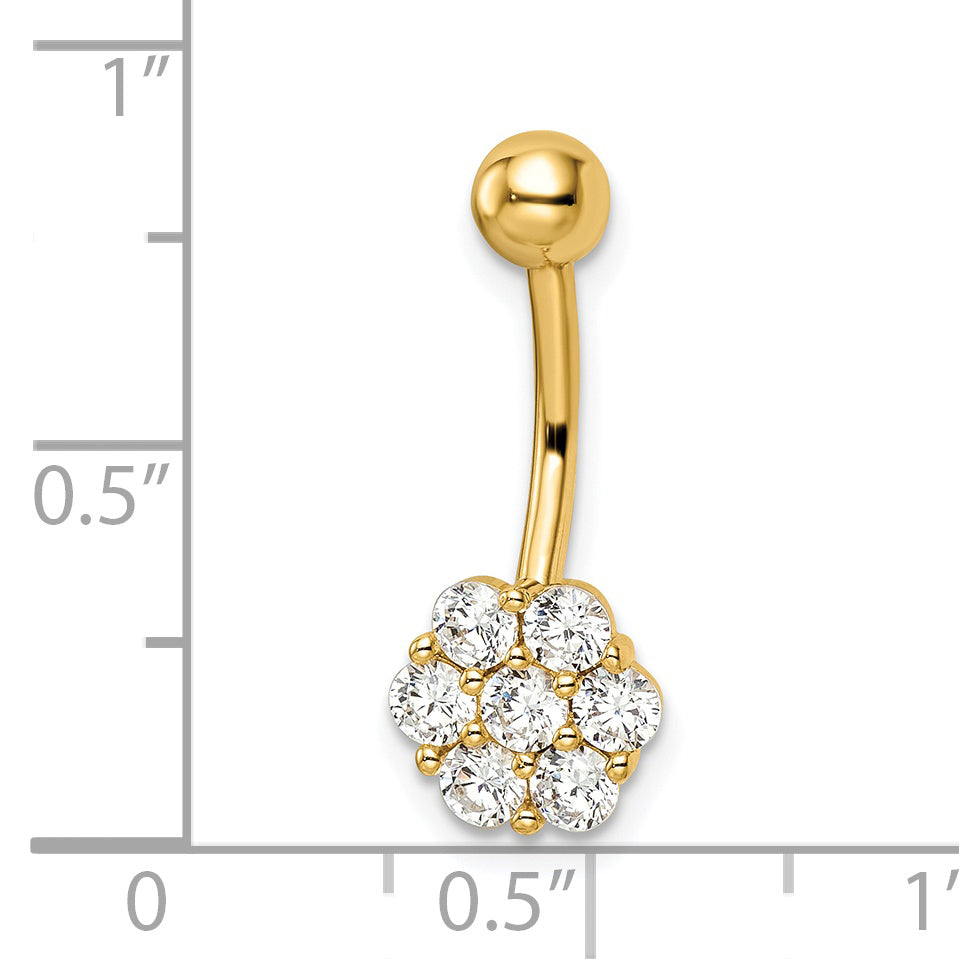 14k Gauge CZ Flower Belly Ring