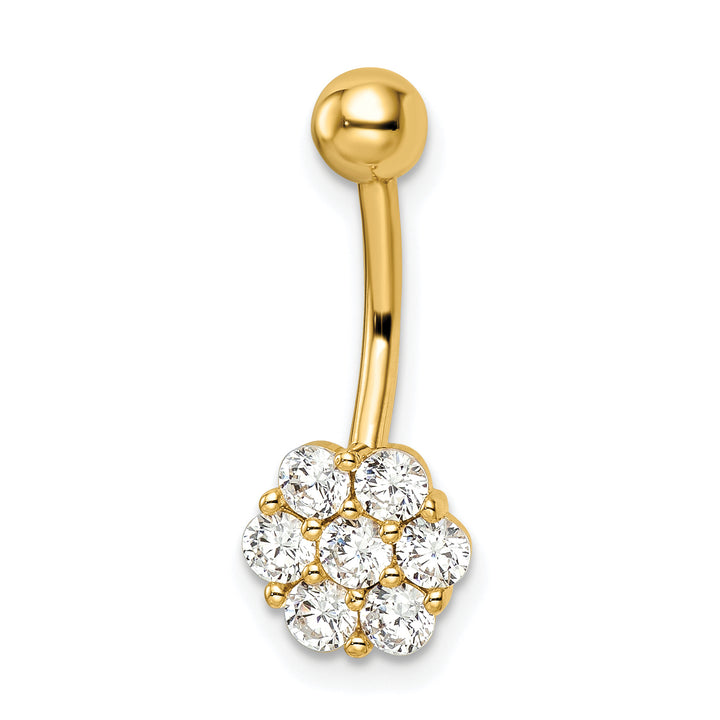 14k Gauge CZ Flower Belly Ring