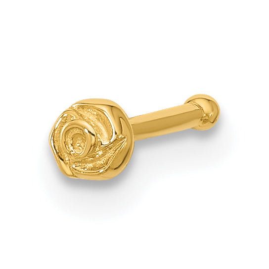 14k Yellow Gold  20 Gauge Polished Rose Nose Stud