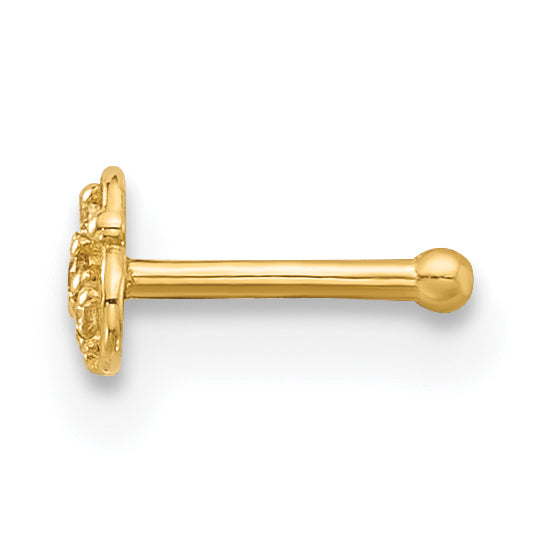 14k Yellow Gold  20 Gauge Polished CZ Nose Stud