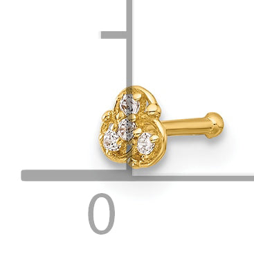 14k Yellow Gold  20 Gauge Polished CZ Nose Stud