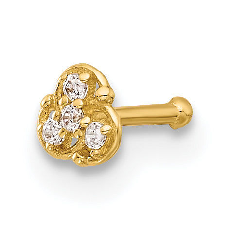 14k Yellow Gold  20 Gauge Polished CZ Nose Stud