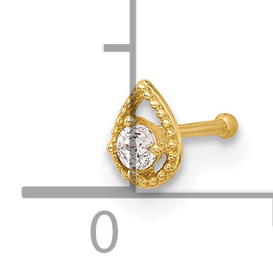 14k Yellow Gold  20 Gauge CZ Teardrop Nose Stud