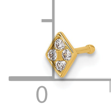 14k Yellow Gold  22 Gauge Polished CZ Diamond Shaped Nose Stud