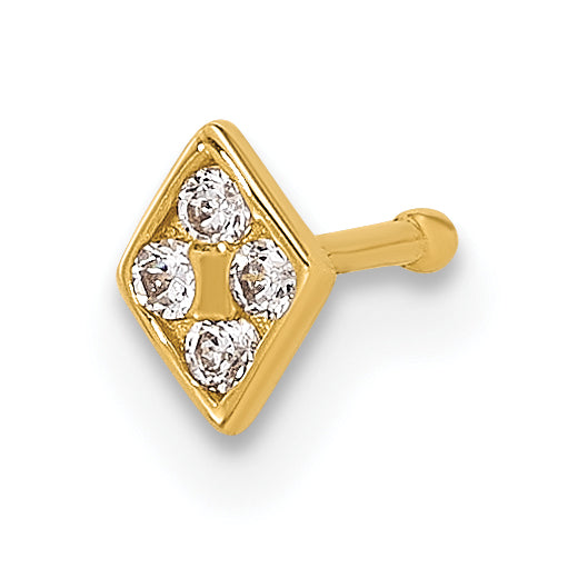 14k Yellow Gold  22 Gauge Polished CZ Diamond Shaped Nose Stud