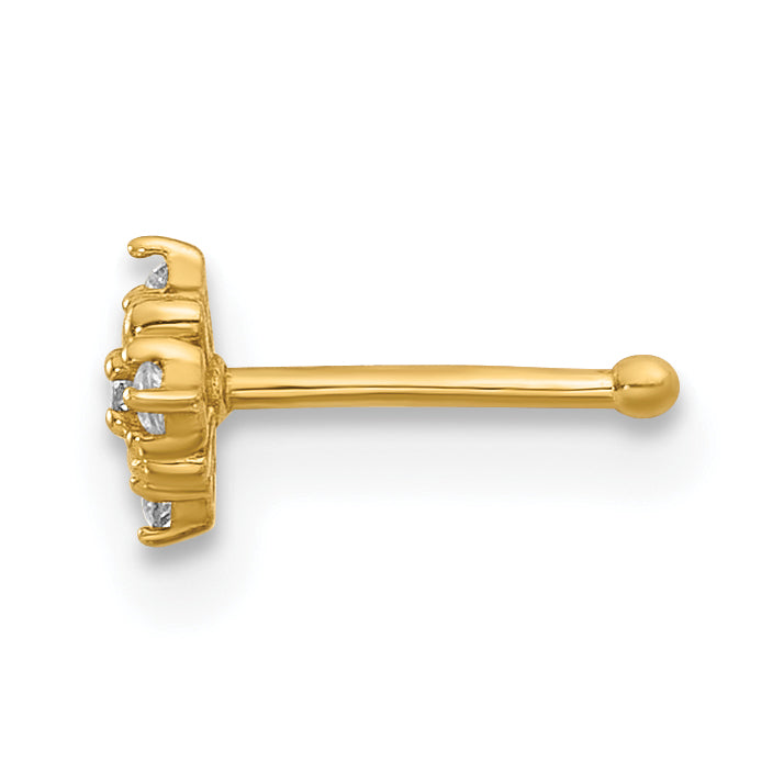 14k Yellow Gold  20 Gauge Polished CZ Nose Stud