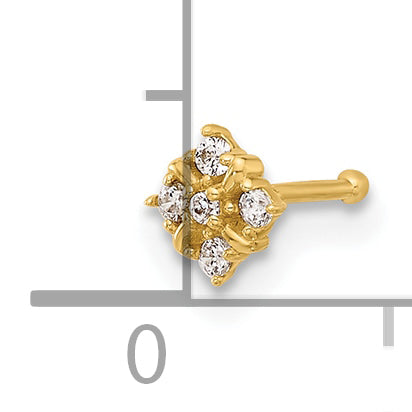 14k Yellow Gold  20 Gauge Polished CZ Nose Stud