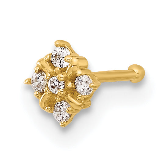 14k Yellow Gold  20 Gauge Polished CZ Nose Stud