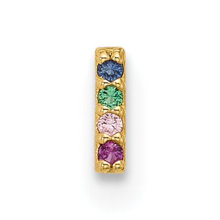 14k Yellow Gold  22 Gauge Multicolor CZ Bar Nose Stud