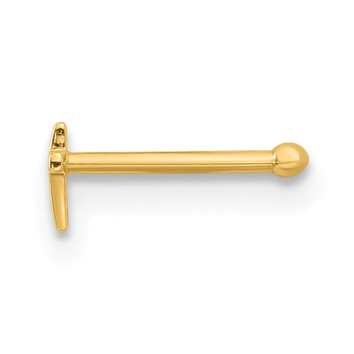 14k Yellow Gold  20 Gauge Cross Nose Stud