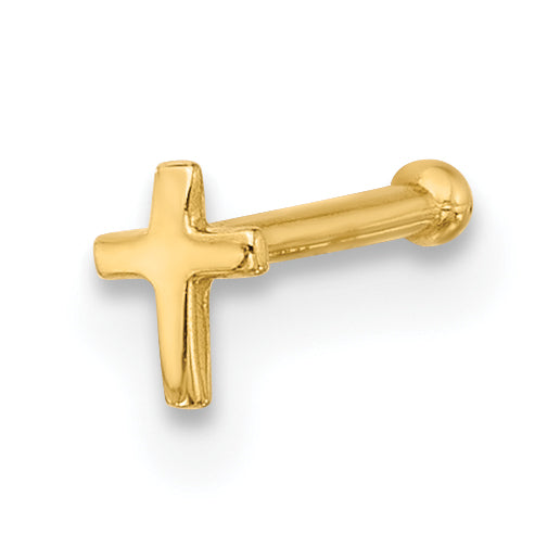 14k Yellow Gold  20 Gauge Cross Nose Stud