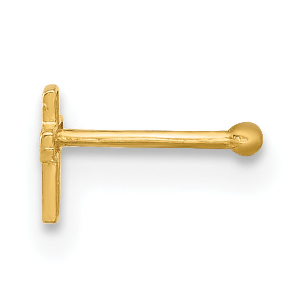 14k Yellow Gold  22 Gauge Cross Nose Stud