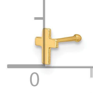 14k Yellow Gold  22 Gauge Cross Nose Stud