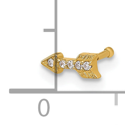 14k Yellow Gold  21 Gauge CZ Arrow Nose Stud