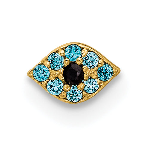 14k Yellow Gold  20 Gauge Blue CZ Evil Eye Nose Stud