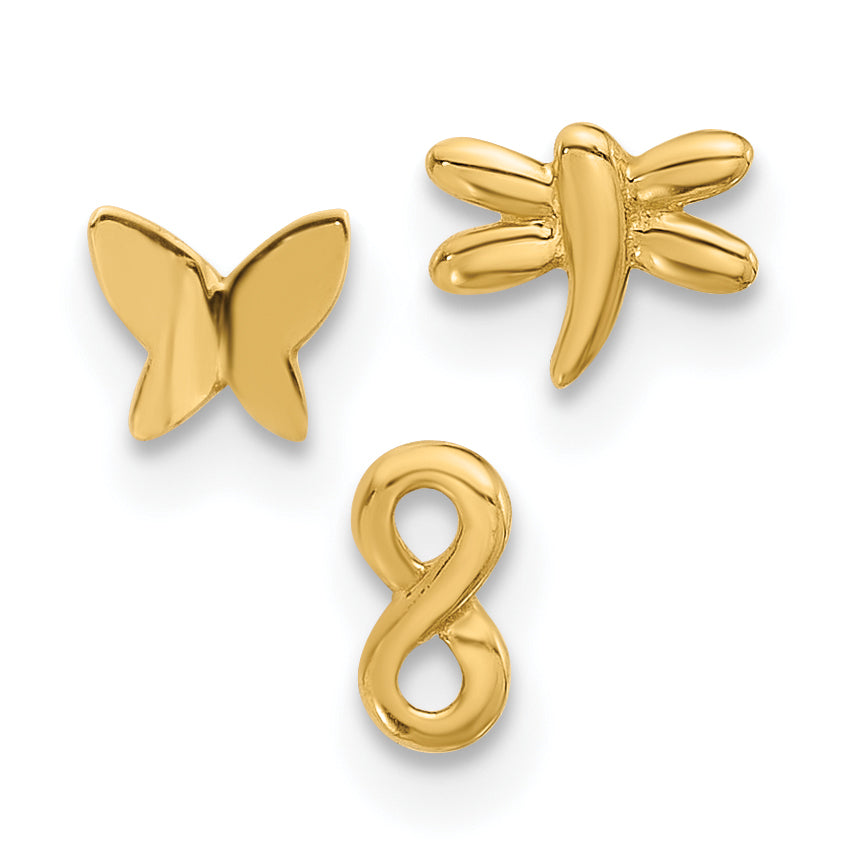 14k Yellow Gold  22 Gauge Infinity Symbol, Dragonfly, Butterfly Nose Stud