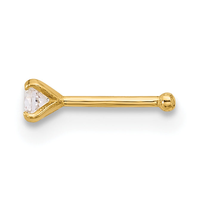 14k Yellow Gold  22 Gauge 2.5mm CZ Nose Stud