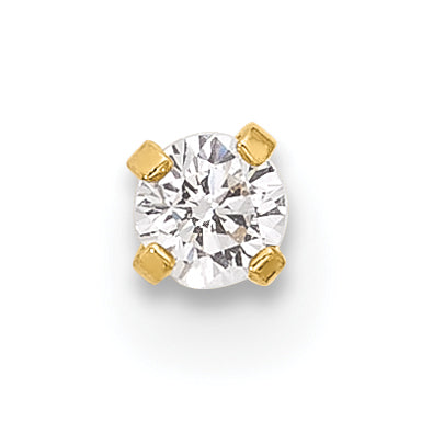 14k Yellow Gold  22 Gauge 2.5mm CZ Nose Stud