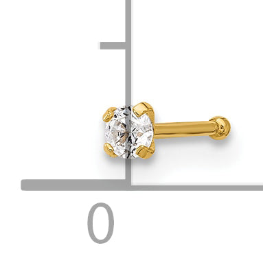 14k Yellow Gold  22 Gauge 2.5mm CZ Nose Stud