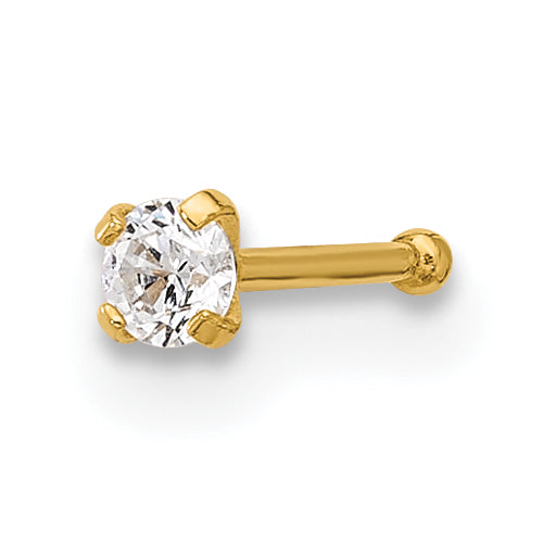 14k Yellow Gold  22 Gauge 2.5mm CZ Nose Stud