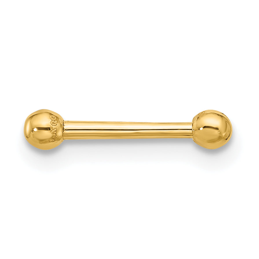 14k 16 Gauge Polished 2.5mm Ball Bar Labret Stud