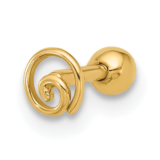 14k 18 Gauge Polished Swirl Cartilage Stud