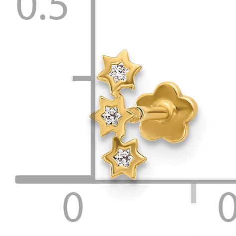 14K 18 Gauge CZ Stars Screwback Cartilage