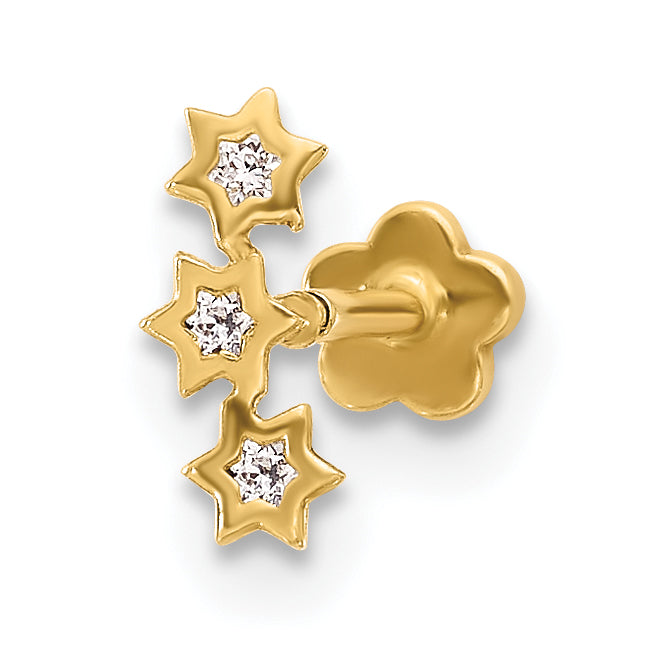 14K 18 Gauge CZ Stars Screwback Cartilage