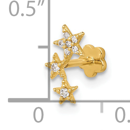 14K 18 Gauge CZ Stars Cartilage