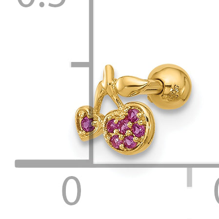 14K 18 Gauge Polished CZ Cherry Cartilage Stud