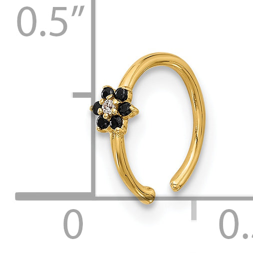 14K 20 Gauge Polished Black and White CZ Flower Nose Ring