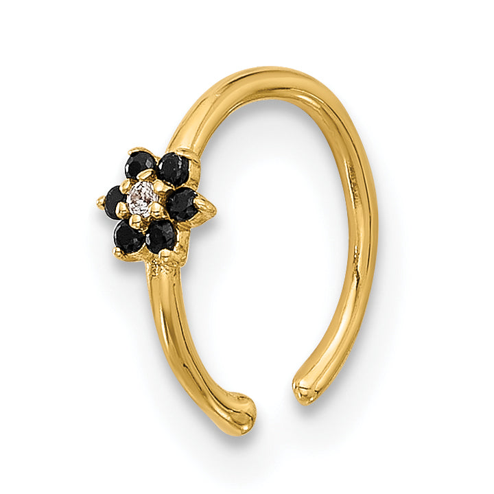 14K 20 Gauge Polished Black and White CZ Flower Nose Ring