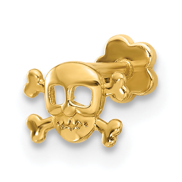 14K 18 Gauge Skull and Crossbones Screwback Cartilage