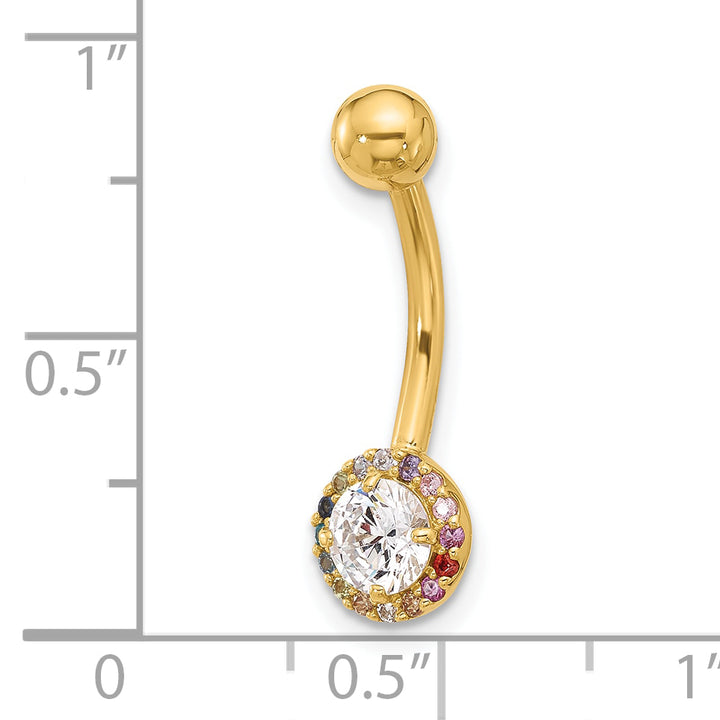 14k Yellow Gold 14 Gauge Polished Rainbow CZ Belly / Navel Ring