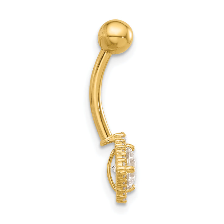 14K Yellow Gold 14 Gauge Polished CZ Navel/Belly Ring