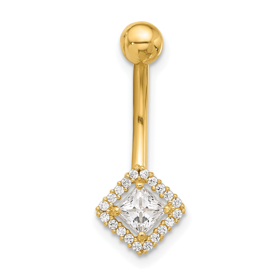 14K Yellow Gold 14 Gauge Polished CZ Navel/Belly Ring