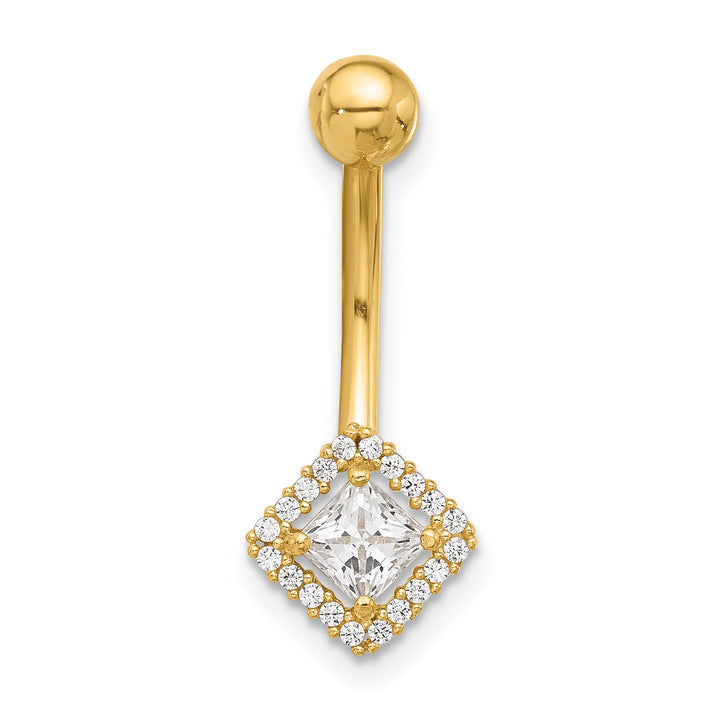 14K Yellow Gold 14 Gauge Polished CZ Navel/Belly Ring