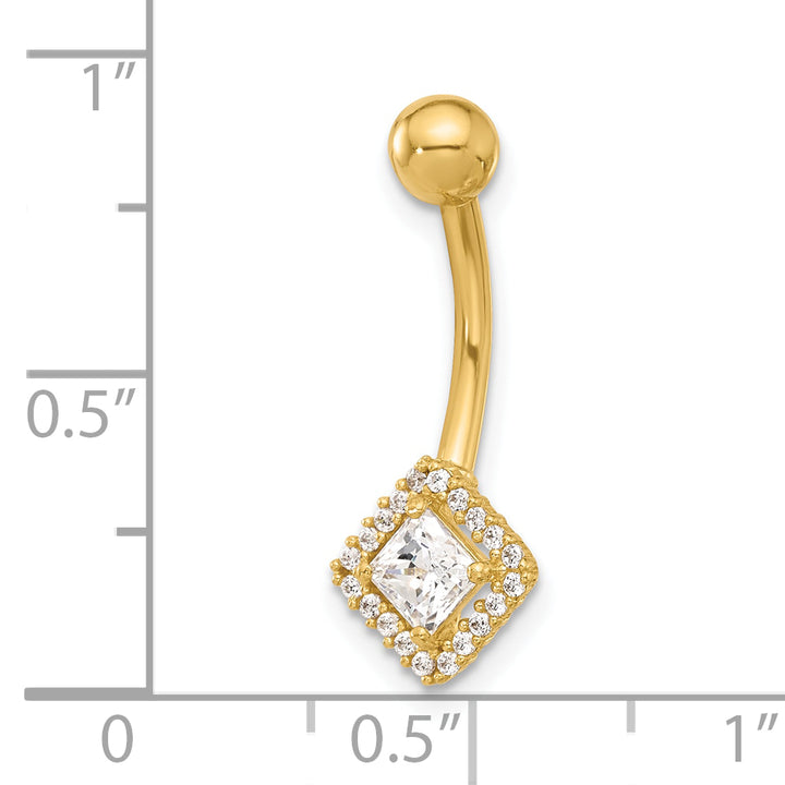 14K Yellow Gold 14 Gauge Polished CZ Navel/Belly Ring