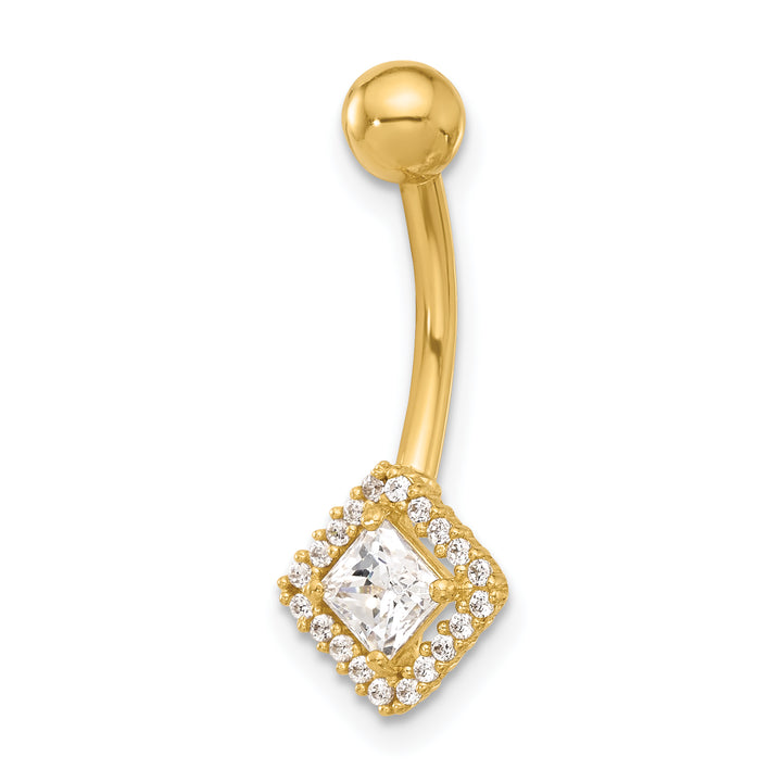 14K Yellow Gold 14 Gauge Polished CZ Navel/Belly Ring