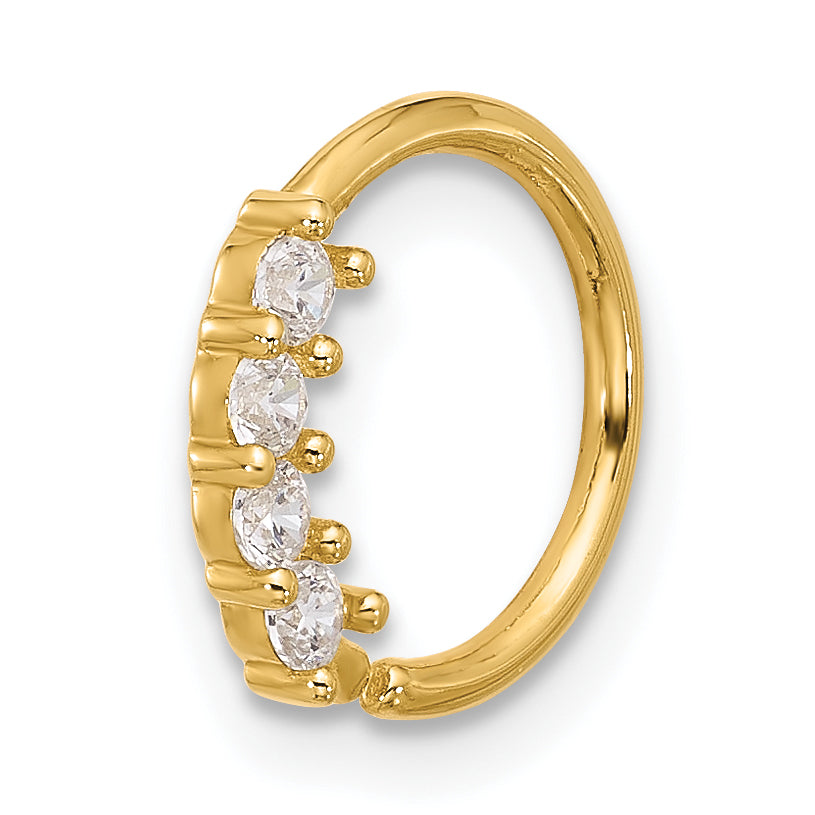 14K Yellow Gold  18 Gauge Polished CZ Cartilage Ring