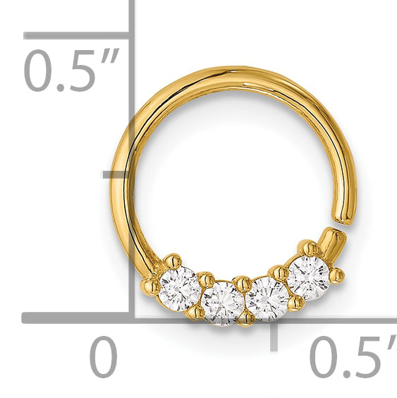 14K Yellow Gold  18 Gauge Polished CZ Cartilage Ring