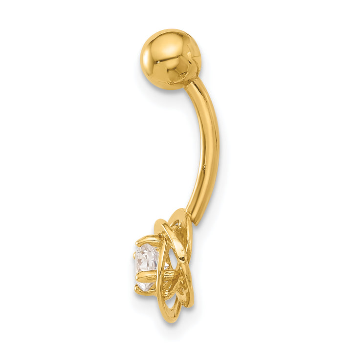 14K Yellow Gold 14 Gauge Polished CZ Love Knot Navel/Belly Ring