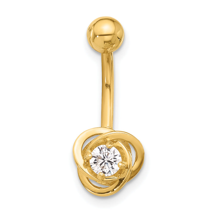 14K Yellow Gold 14 Gauge Polished CZ Love Knot Navel/Belly Ring